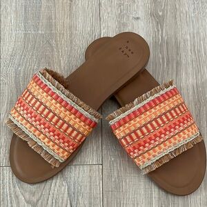 A New Day Women's Brown and Orange Slide Sandals